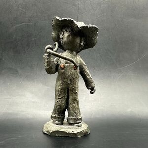 Walli Ortman Hudson Pewter 70s Farmer Boy Hat Cane Overalls Figurine